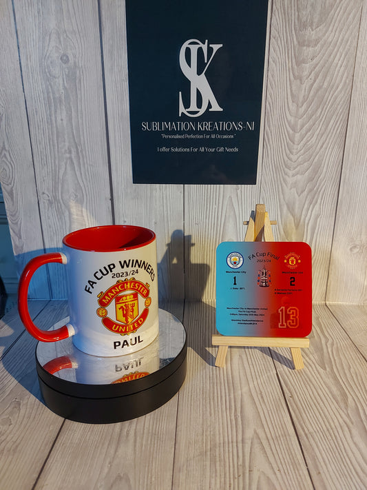 Celebrate the Historic Man City vs. Man Utd FA Cup 2024 Final with My Own Uniquely Designed Commemorative Mug and Coaster Set!