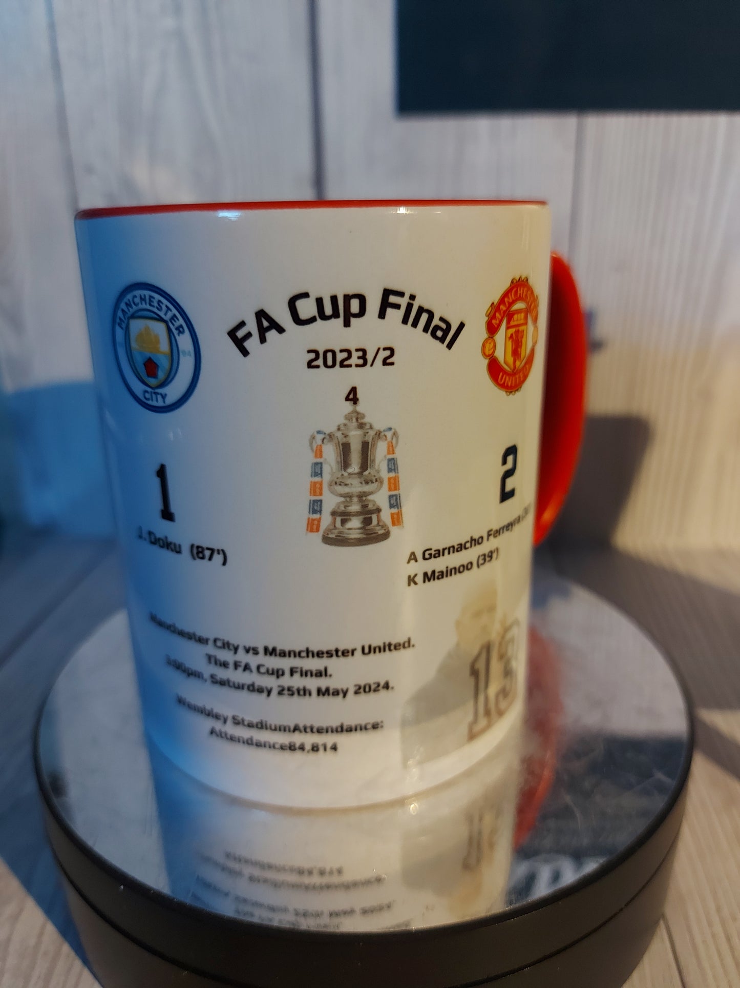 Celebrate the Historic Man City vs. Man Utd FA Cup 2024 Final with My Own Uniquely Designed Commemorative Mug and Coaster Set!