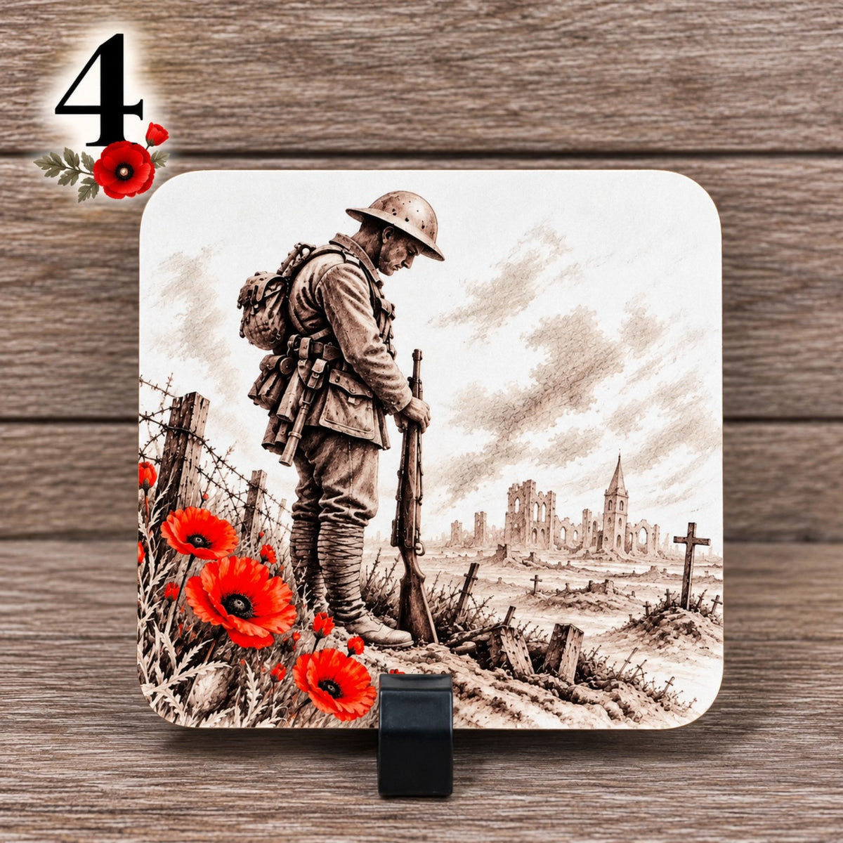 Remembrance Day Coasters | Singles, Sets of 2 or 4 | Matching Mug & Coaster Gift Sets | British Army Poppy Memorial