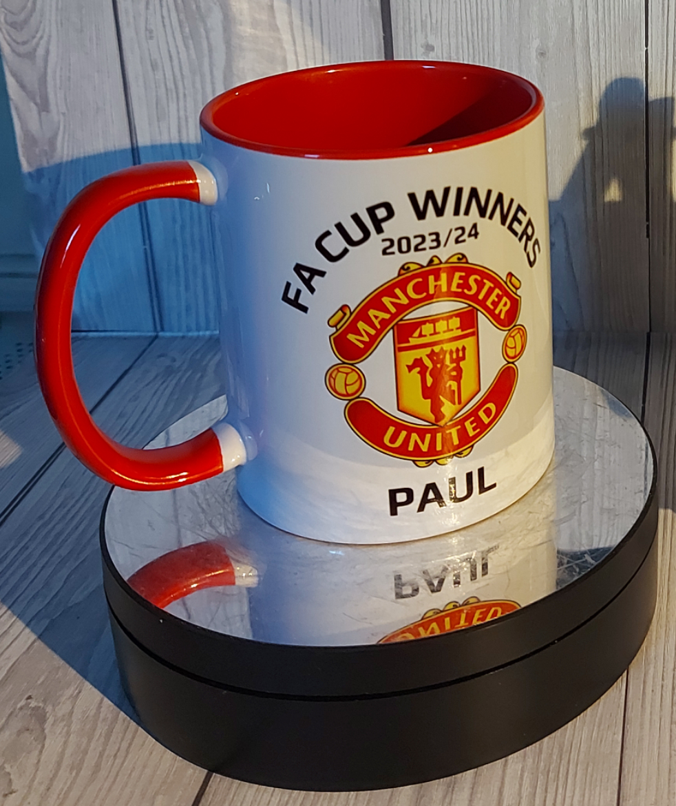 Celebrate the Historic Man City vs. Man Utd FA Cup 2024 Final with My Own Uniquely Designed Commemorative Mug and Coaster Set!