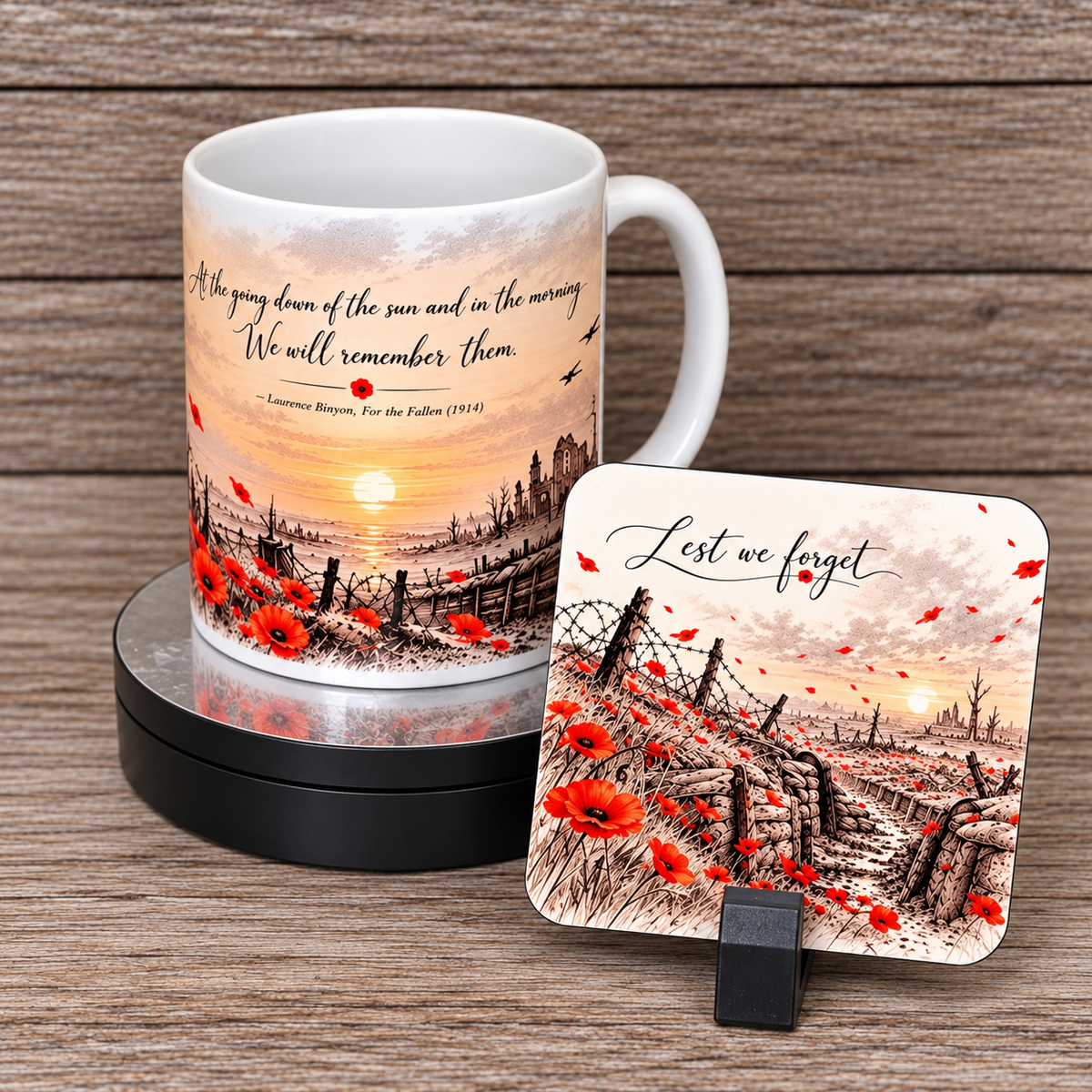 Remembrance Day Coasters | Singles, Sets of 2 or 4 | Matching Mug & Coaster Gift Sets | British Army Poppy Memorial