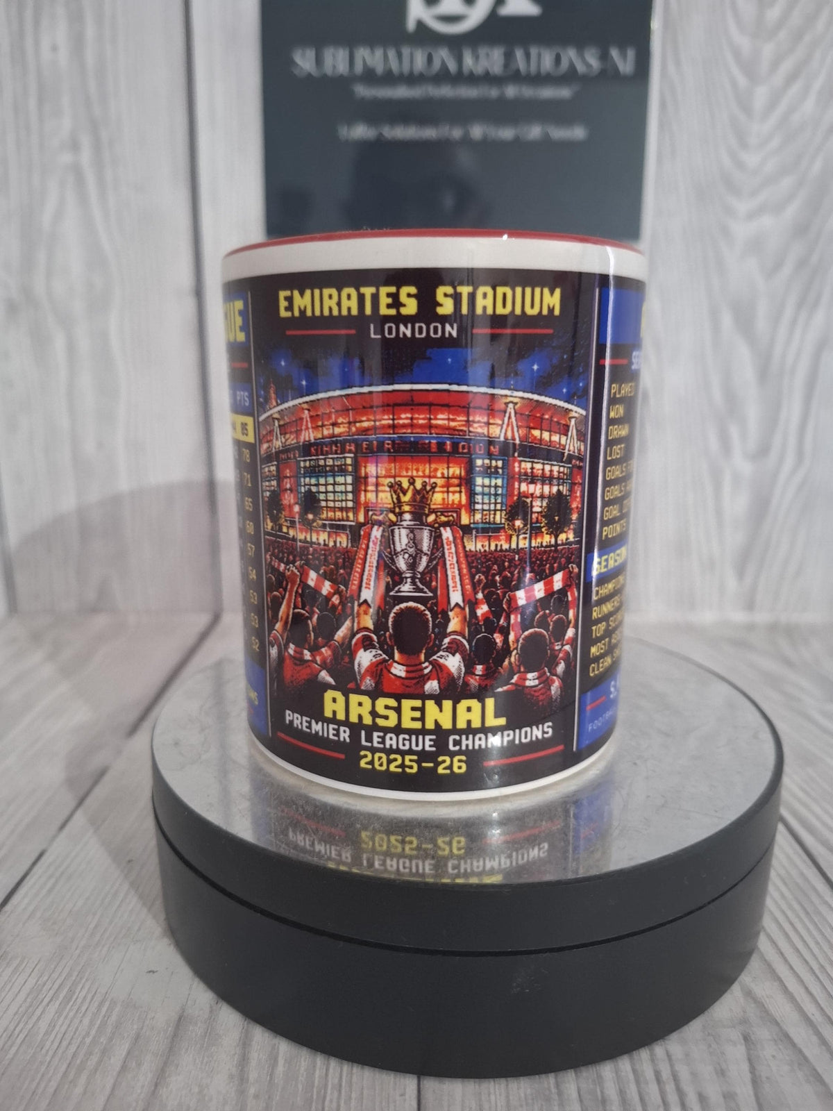 Retro Football Scoreboard Mug, 2025–26 Season Stats Design, Red Handle Ceramic Mug, Football Fan Gift
