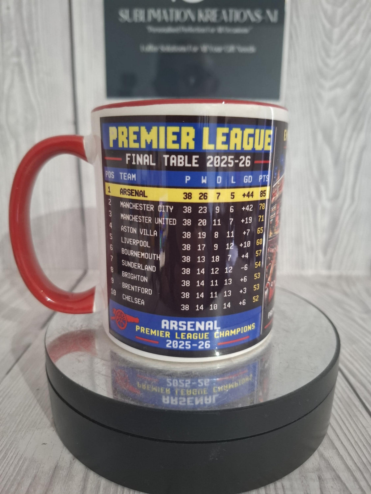 Retro Football Scoreboard Mug, 2025–26 Season Stats Design, Red Handle Ceramic Mug, Football Fan Gift