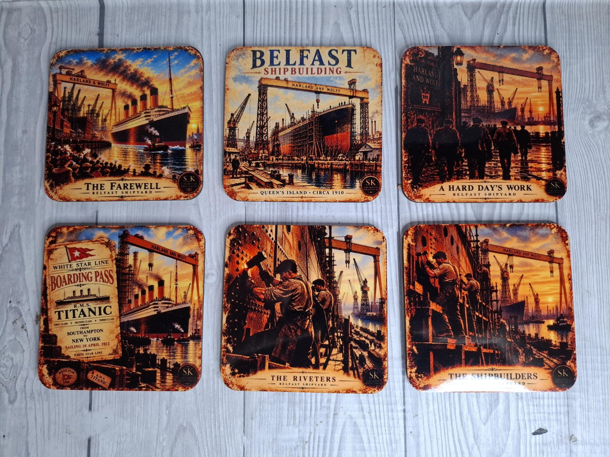 Belfast Shipyard Heritage Coasters | Titanic & Harland Wolff | Singles or Sets of 2, 4 or 6