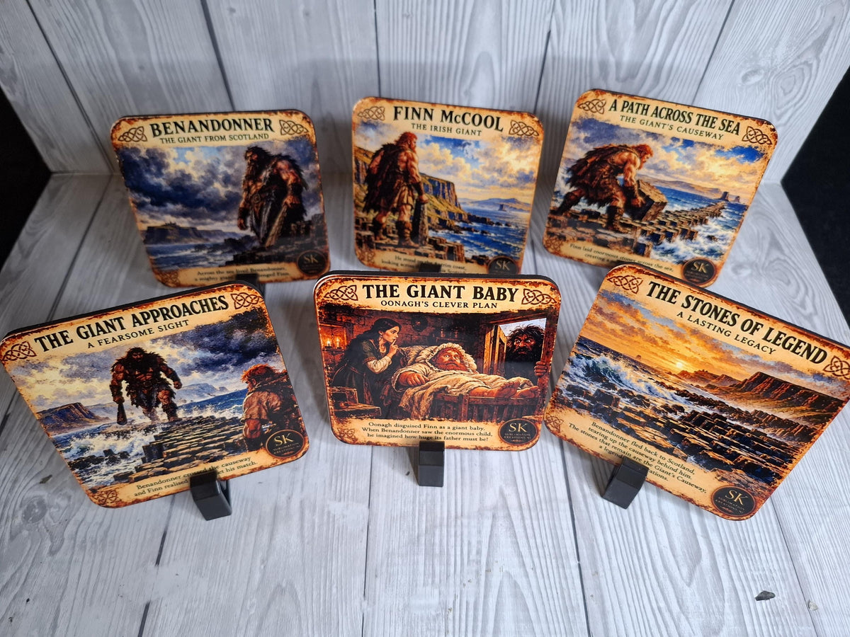 Giant's Causeway Coasters Set of 6 – Finn McCool Legend – Northern Ireland Gift – Cork Backed
