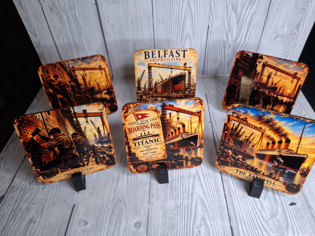 Belfast Shipyard Heritage Coasters | Titanic & Harland Wolff | Singles or Sets of 2, 4 or 6